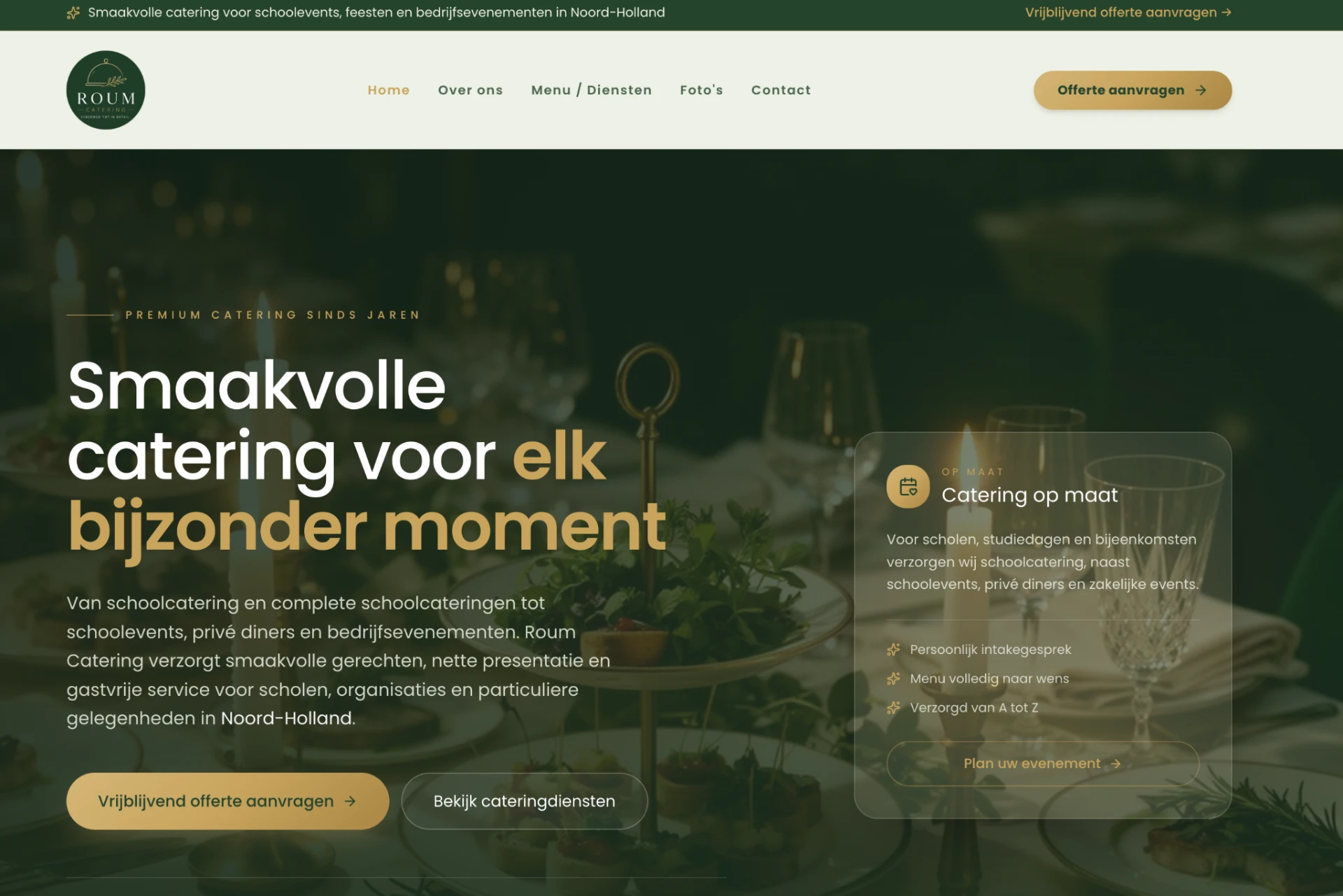 Homepage van de door Emre ontwikkelde website voor Roum Catering