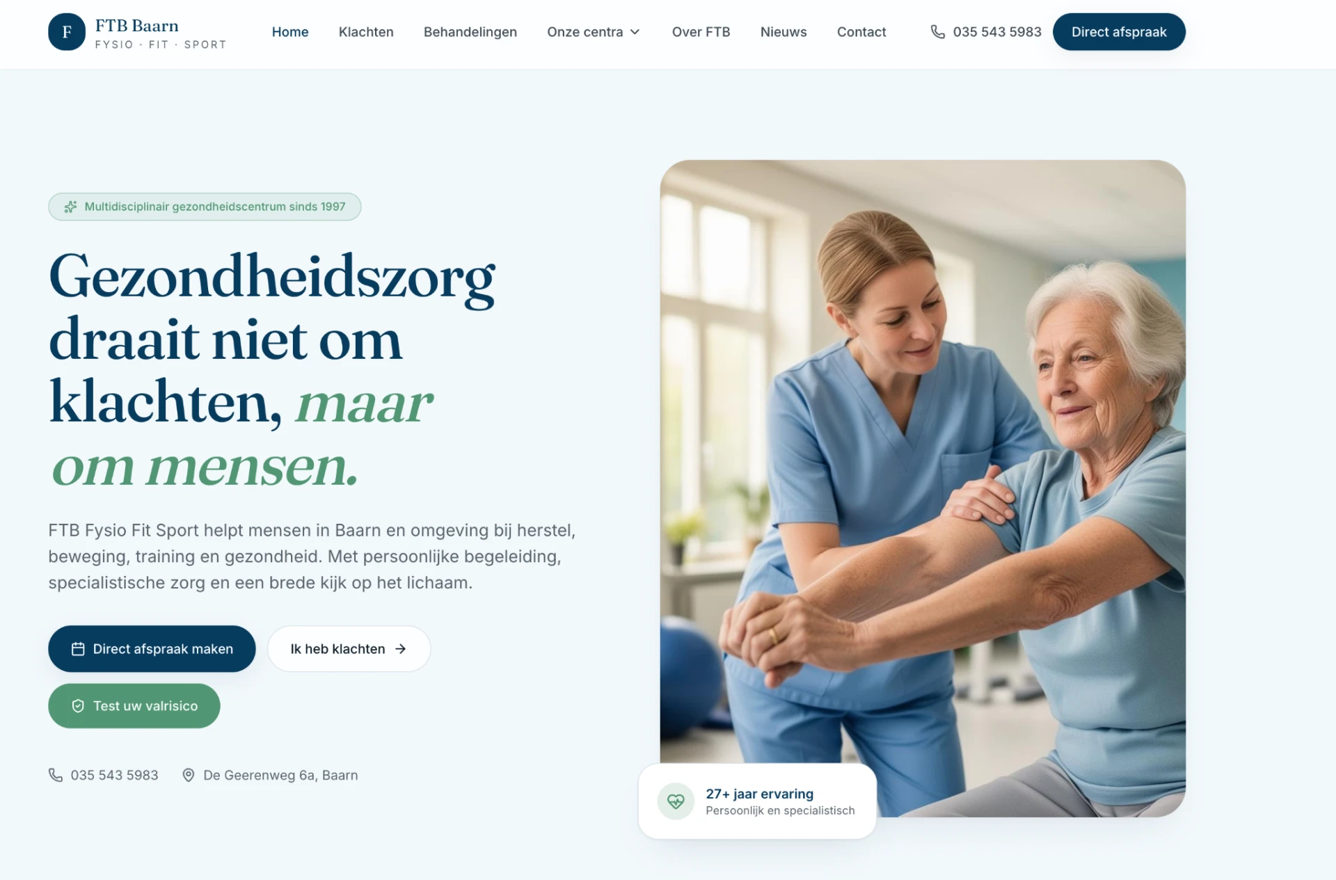 Homepage van de door Emre ontwikkelde website voor FTB Baarn