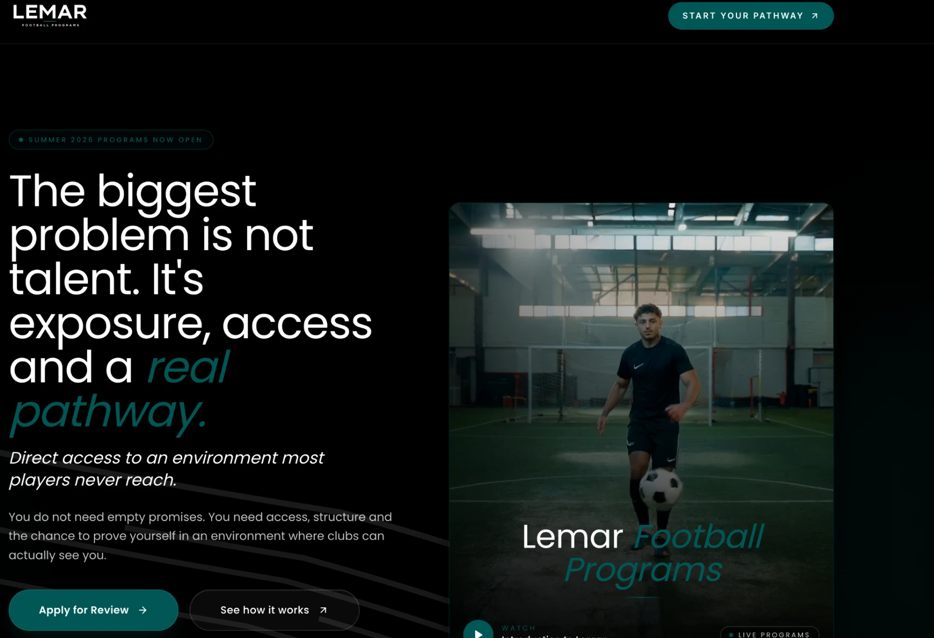 Homepage van de door Emre ontwikkelde website voor Lemar Football Programs